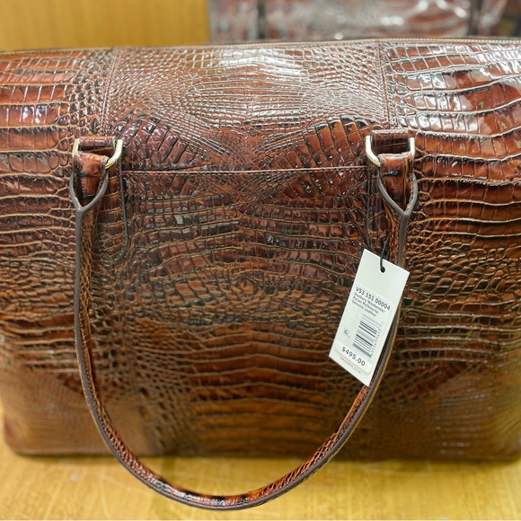 Brahmin Rich Brown Crocodile-Embossed Travel Bag - Picture 3 of 10